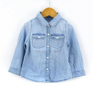 Baby Gap Джинсовая рубашка с длинным рукавом Оба нагрудных кармана Haori Cut Sew Девочки 18-24 месяца 90 Размер Голубой Детская одежда babyGAP