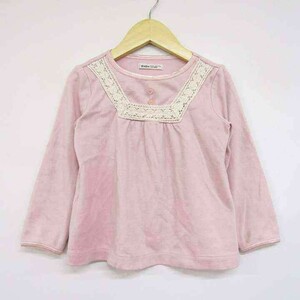 ベベ 長袖Tシャツ トップス レース 女の子用 100サイズ ピンク キッズ 子供服 BeBe