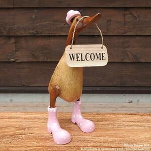 Art hand Auction Welcome Board Duck Polka Dot Pink M Size Welcome Doll Duck Handmade Animal Interior Animal Figurine Wooden Object, handmade works, interior, miscellaneous goods, ornament, object