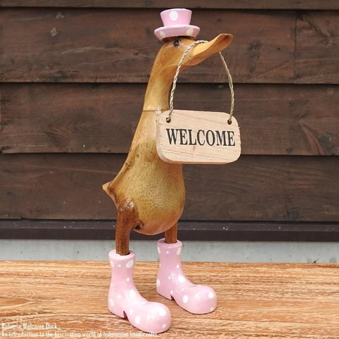 Tablero de bienvenida Pato Lunares Rosa Tamaño S Muñeca de bienvenida Pato Hecho a mano Animal Interior Animal Figura Objeto de madera, trabajos hechos a mano, interior, bienes varios, ornamento, objeto