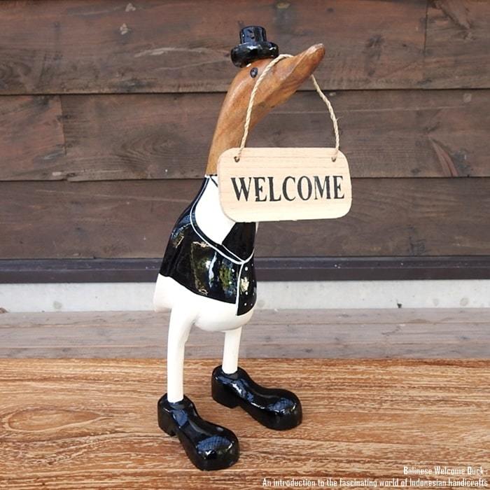 Welcome board Duck Tuxedo M size Welcome doll Duck Handmade Animal interior Animal figurine Wooden object, Handmade items, interior, miscellaneous goods, ornament, object
