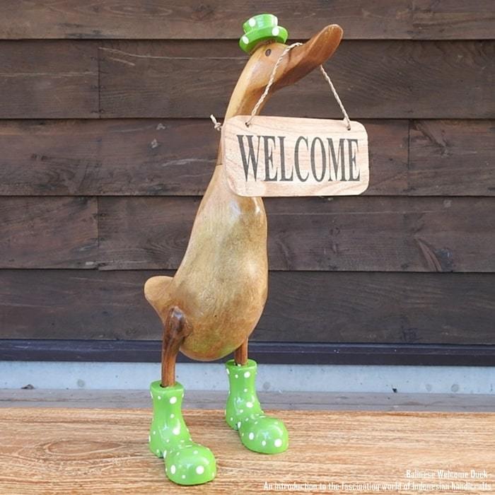 Welcome board duck polka dot green L size welcome doll duck handmade animal interior animal figurine wooden object, Handmade items, interior, miscellaneous goods, ornament, object