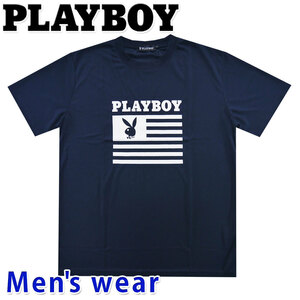 PLAYBOY プレイボーイ 半袖 Tシャツ メンズ ドライ グッズ 鹿の子 SPPB-22270B Lサイズ NB(ネイビー)