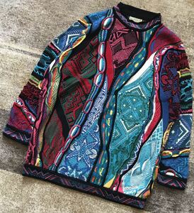 異次元のデザイン 芸術 美しい花柄 植物柄 90's vintage ★ COOGI AUSTRALIA ★ クージー 幾何学模様 3D 立体 コットン ニット セーター S