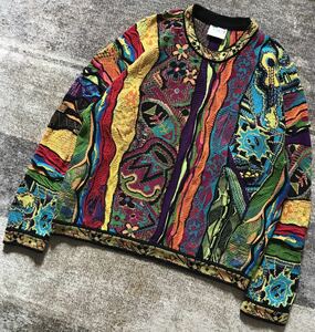 幻 最高傑作 異次元のセンス 90's vintage ★ COOGI AUSTRALIA ★ クージー オーストラリア 3D 立体 個性派 コットン ニット セーター XL