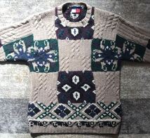 圧巻のノルディック柄&ケーブル編み 90's vintage ★ TOMMY HILFIGER ★ トミーヒルフィガー パッチワーク ネイティブ ニット セーター XL_画像5