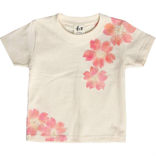 子供服 キッズTシャツ 100サイズ ナチュラル 舞桜柄 Tシャツ ハンドメイド 手描きTシャツ 和柄 春