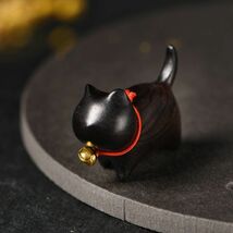 xd372ソリッド・ウッド ミニチュア かわいい 黒猫 子猫 手作り 置物 彫刻 工芸品 テレビキャビネット飾り おもちゃ_画像2