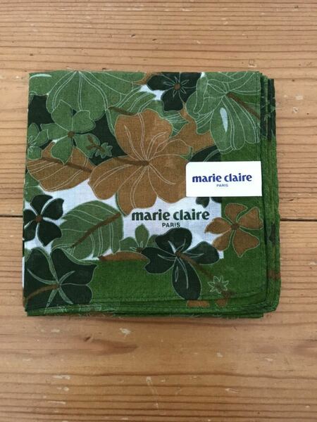 未使用　ハンカチ　marie claire パリ　花柄　ハイビスカス　シック系　ポイント消化