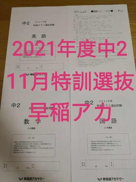 早稲田アカデミー　中2特訓クラス選抜試験　2021年度11月選抜