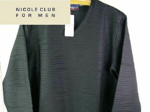 46-M/\7,590〓NICOLE CLUB FOR MEN★ボーダー織/V首・ロンTee/allbk