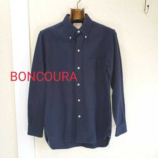 美品◆BONCOURA ボンクラ ボタンダウン 長袖シャツ/コットンフラノシャツ(38■Mサイズ)紺/ネイビー