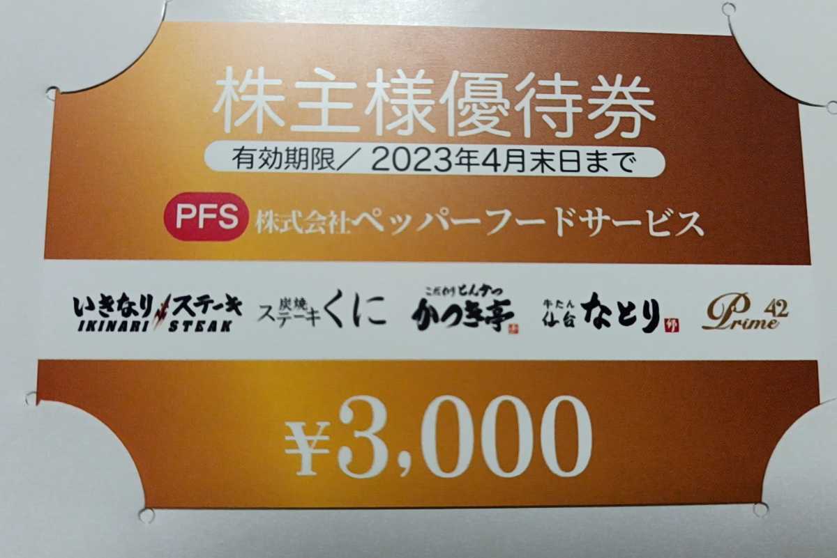 フードペッパーサービス 株主優待券9000円＋3000円 特定記録郵便発送