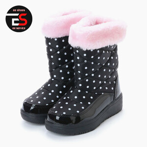 * новый товар *[17991_BLACK-PINK_24.0] Kids защищающий от холода down ботинки точка рисунок боа подкладка . скользить подошва зима предмет. рекомендация 
