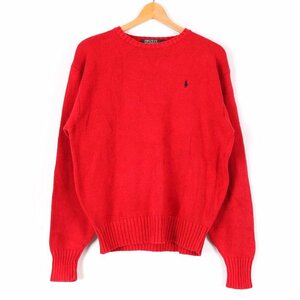 ポロバイラルフローレン クルーネックセーター ロゴ コットンニット US買付 海外古着 メンズ Lサイズ レッド PolobyRalphLauren