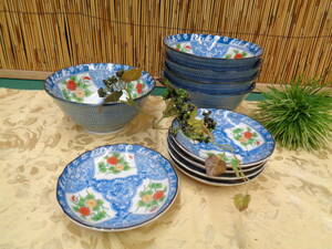 吾山窯　小どんぶり＆小皿　各5客　染付花絵　和食器　陶器　未使用品