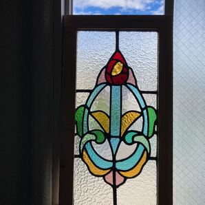 8s-824 アンティークステンドグラス バラ柄/花草柄 1920年代英国製/イギリス製