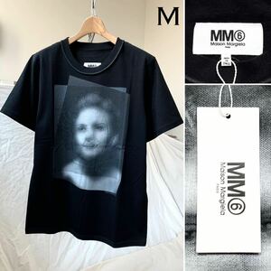  новый товар 2021AW MM6 mezzo n Margiela MARGIELA 6 задний Logo лицо портрет футболка M женский мужской тоже чёрный черный 