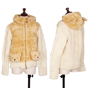  Pink House PINK HOUSE soft toy equipment ornament fur switch cable knitted Zip up jacket off beige M rank [ lady's ]