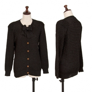  Ingeborg INGEBORG neck ribbon g Ritter cable knitted cardigan black M rank [ lady's ]