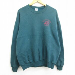 L/古着 長袖 スウェット メンズ 90s 車 クルーネック 緑 グリーン 22oct18 中古 スエット トレーナー トップス