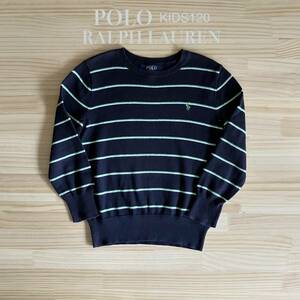 ■ POLO RALPH LAUREN ラルフ ■ キッズ 120 ■ コットンニット ボーダー スモールポニー ■ ネイビー グリーン ■ ラルフローレン ■ / 