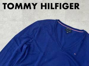 * бесплатная доставка * TOMMY HILFIGER Tommy Hilfiger USA прямой импорт б/у одежда V шея вязаный pima хлопок Blend свитер женский XL голубой 