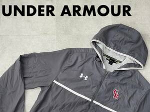 ☆送料無料☆ UNDER ARMOUR アンダーアーマー 古着 ハーフジップ フード付き ジャケット メンズ SM グレー ライトアウター 中古 即決