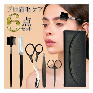 眉毛ケア プロセット 6点セット ケース入り 眉毛カット ハサミ ブラシ付 眉毛ブラシ 毛抜き 男女兼用 フェィスケア お手入れ 美容