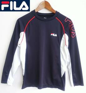 #FILA* size S* men's * long sleeve T shirt *s Poe tsu wear * navy blue * Logo * navy * part .* white * red line * tops * speed ..* embroidery * filler * training #5418