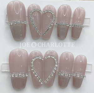No.44 gel artificial nails biju- French lame Heart smoked pink M
