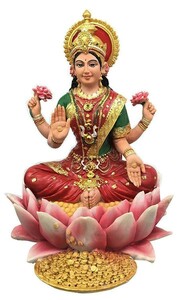 幸運を呼ぶ 蓮の花の上の 吉祥天(ラクシュミー) ヒンズー教 女神 彫像 彫刻/ 功徳天、宝蔵天女（輸入品）