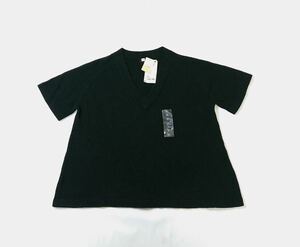 (未使用 レディース) UNIQLO ユニクロ // ジロンラム 半袖 Vネック フレアセーター (黒) サイズ XL