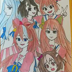 Art hand Auction ★☆Foto de grupo de Uma Musume☆★Doujin Postal con ilustración de obra de arte dibujada a mano postal, historietas, productos de anime, ilustración dibujada a mano