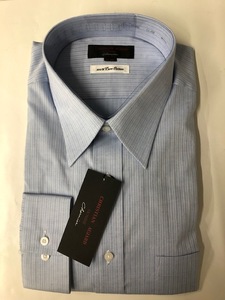 ☆新品【クリスチャンオジャール CHRISTIAN AUJARD HOMME】メンズ 長袖*カッターシャツ*水色×白ストライプ*綿100％*日本製*LL-82サイズ☆