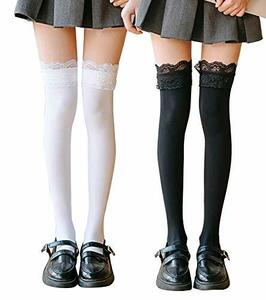 [Lolita House] SHUCLASS ニーハイソックス レディーズ レース オーバーニーソックス 着圧 cosplayや制服用 黒いロングソックス