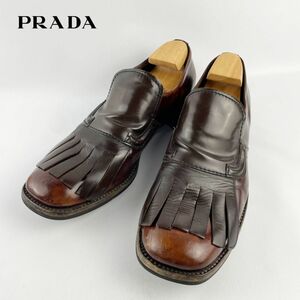 PRADA プラダ 9.5 28.5~29.0 タッセルローファー 本革 レザー メンズ 茶色 ブラウン/NB59