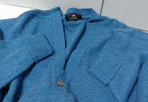 1991 import ヴィンテージ LONGCHAMP ロンシャン カーディガン ラグラン袖 青 左ポケット上にロゴ刺繍 身幅約56.7cm※未使用/商品タグなし
