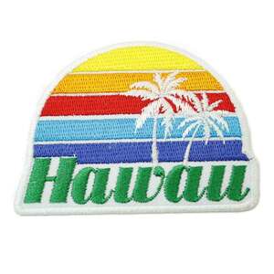 ★新品 ハワイ Hawai Aloha デザイン ハイビスカス ロゴ ホワイト ワッペン アイロン 簡単貼り付け アップリケ 刺繍