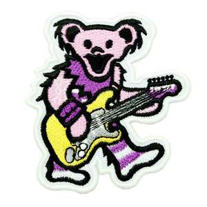 ★新品 DEAD BEAR デザイン ピンク キャラクター ミュージック ワッペン 簡単貼り付け アップリケ 刺繍 裁縫