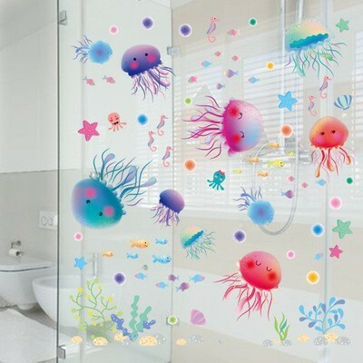 ウォールステッカーS34　クラゲ　海　癒し　水族館　浴室　お風呂　剥せるシール　カラフル　キッズ　子供部屋　模様替え　DIY
