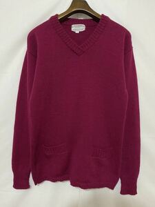 70s 80s Vintage Yves Saint Laurent Eve sun rolan wool V neck knitted sweater pocket L magenta 