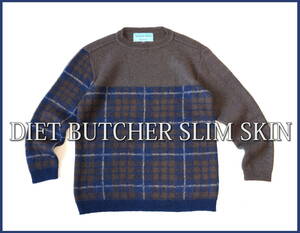 レアなBAT時代の製品！ DIET BUTCHER SLIM SKIN ふわふわモヘア調チェック切り替えニットセーター(size2)ダイエットブッチャースリムスキン