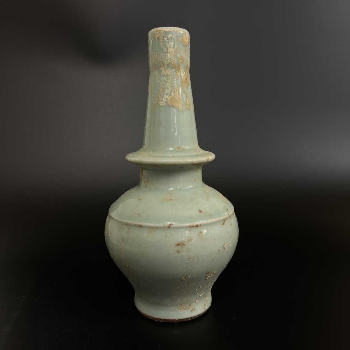 大量購入用 【小】中国古玩 唐物 元～明代 龍泉窯青磁牡丹陰刻文花瓶 