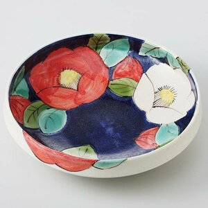 Art hand Auction Mino ware! ☆Hand-painted painted camellia large flat bowl☆ V3016-2 New Donburi Bowl Small Bowl Bowl Plate Bowl Plate Gift, Japanese tableware, pot, large bowl