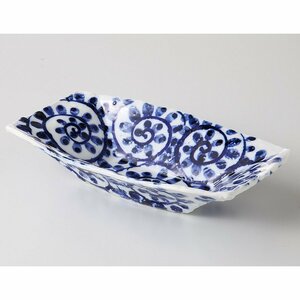 Art hand Auction Mino ware! ☆Hand-painted octopus arabesque rectangular bowl☆ V3016-8 New Rice bowl, small bowl, bowl, plate, dish, gift, Japanese tableware, Pot, Large bowl