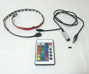 USB接続LEDテープライトRGB50cm（24ボタン赤外線リモコン、高輝度、新品） 