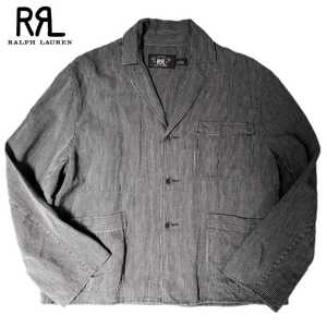 Новый RRL Homenic Используемый обработанные лучшие лучшие Pinst Sripe Cotton Linen 1890 -х годов oplock Jacket All Ladies 2 (эквивалент ML) Polo