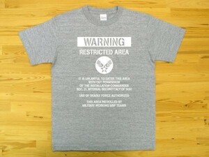 RESTRICTED AREA 杢グレー 5.6oz 半袖Tシャツ 白 L ミリタリー U.S. AIR FORCE ステンシル