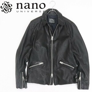 ◆NANO universe ナノ ユニバース 羊革 ラムレザー シープスキン Wジップ シングル ライダース ジャケット 黒 ブラック M